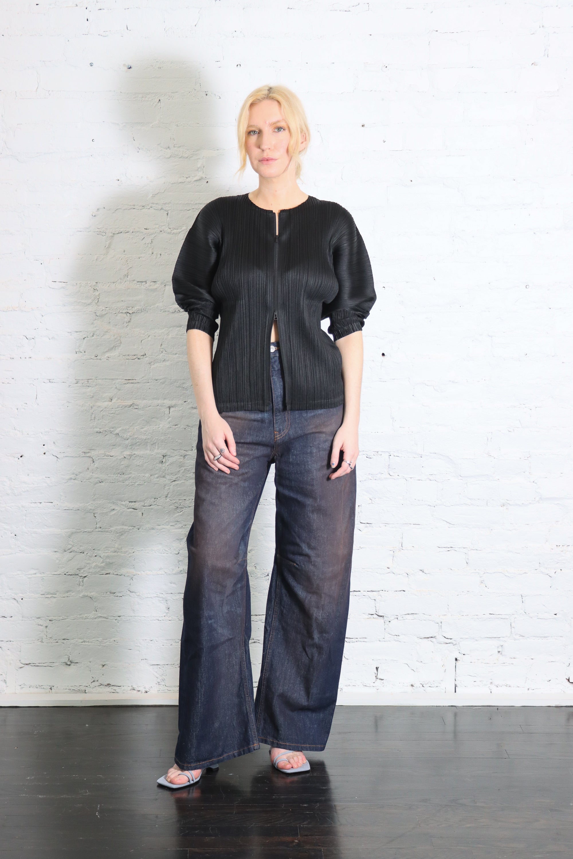 April Monthly Colors Zip-up Cardigan in Black by Pleats Please
