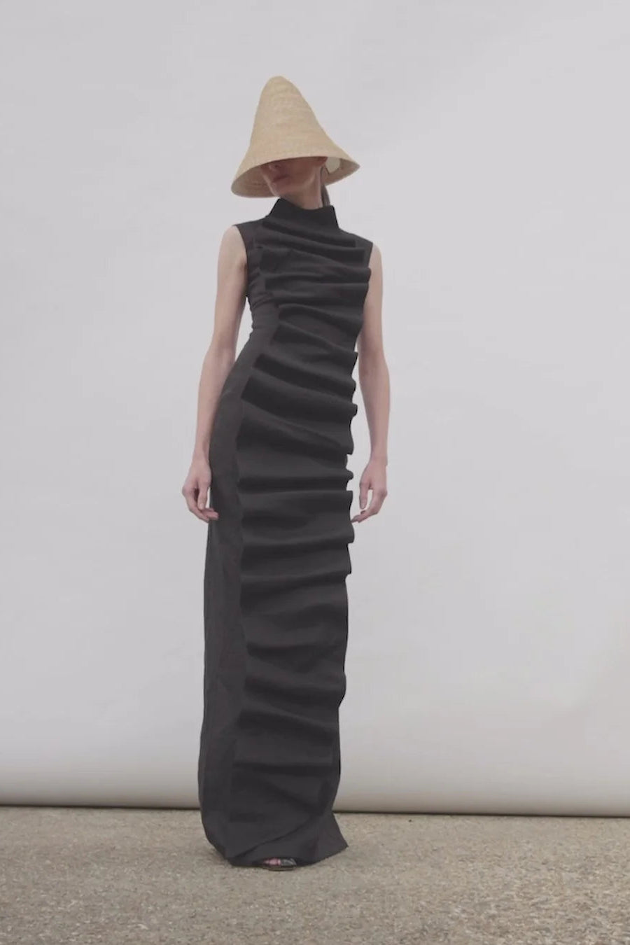 Bib-Front Maxi Dress in Black by A.W.A.K.E. Mode