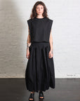 Compact Eco Poplin Pinched Pleat Full Skirt in Black by Tibi-Bottoms-Tibi-Idlewild