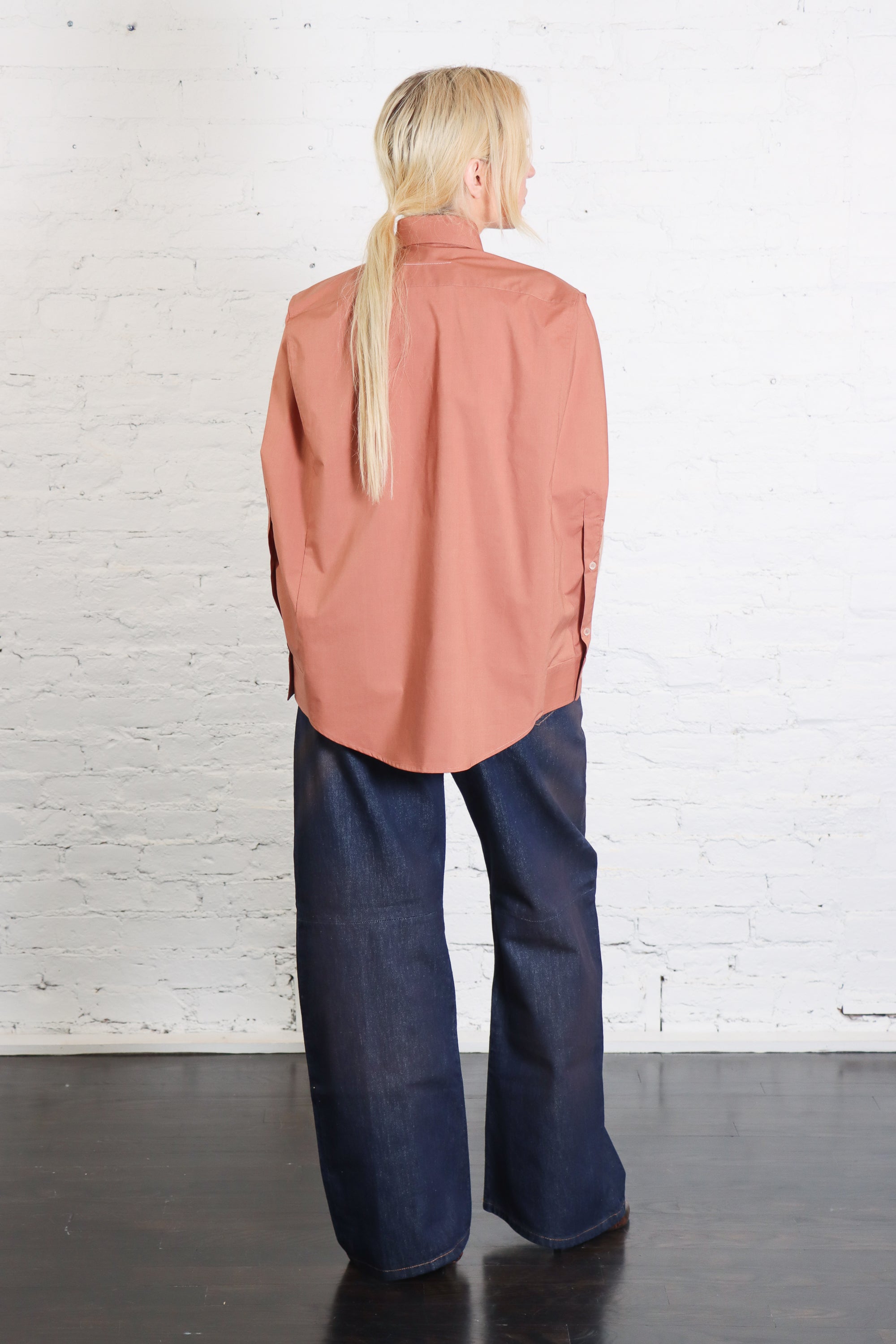 Cotton Poplin Shirt in Terracotta Red by MM6 Maison Margiela