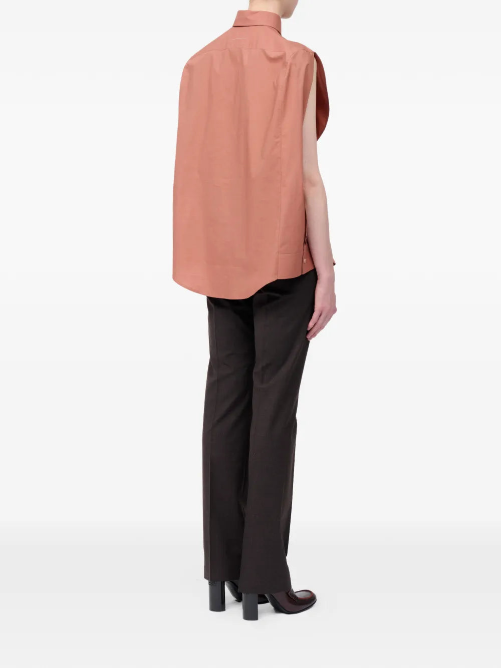 Cotton Poplin Shirt in Terracotta Red by MM6 Maison Margiela