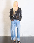 Cropped Asymmetrical Jacket in Crushed Patent Black by Planet-Planet-Idlewild-Cincinnati