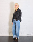 Cropped Nylon Asymmetrical Jacket in Black by Planet-Planet-Idlewild-Cincinnati