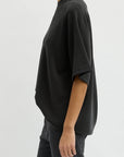 Feather Weight Viscose Neoprene Short Sleeve Baseball T-Shirt in Black by Tibi