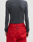 Feather Weight Ribbed V-Neck Slim Cardigan in Charcoal Grey by Tibi