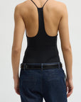 Stretch Light Weight Tech Knit Racerback Bodysuit in Black by Tibi
