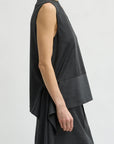 Cozy Flannel Asymmetrical Sleeveless Top in Dark Heather Grey by Tibi