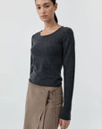 Fine Merino Wool Long Sleeve Top in Charcoal Melange by St. Agni-St. Agni-Idlewild-Cincinnati