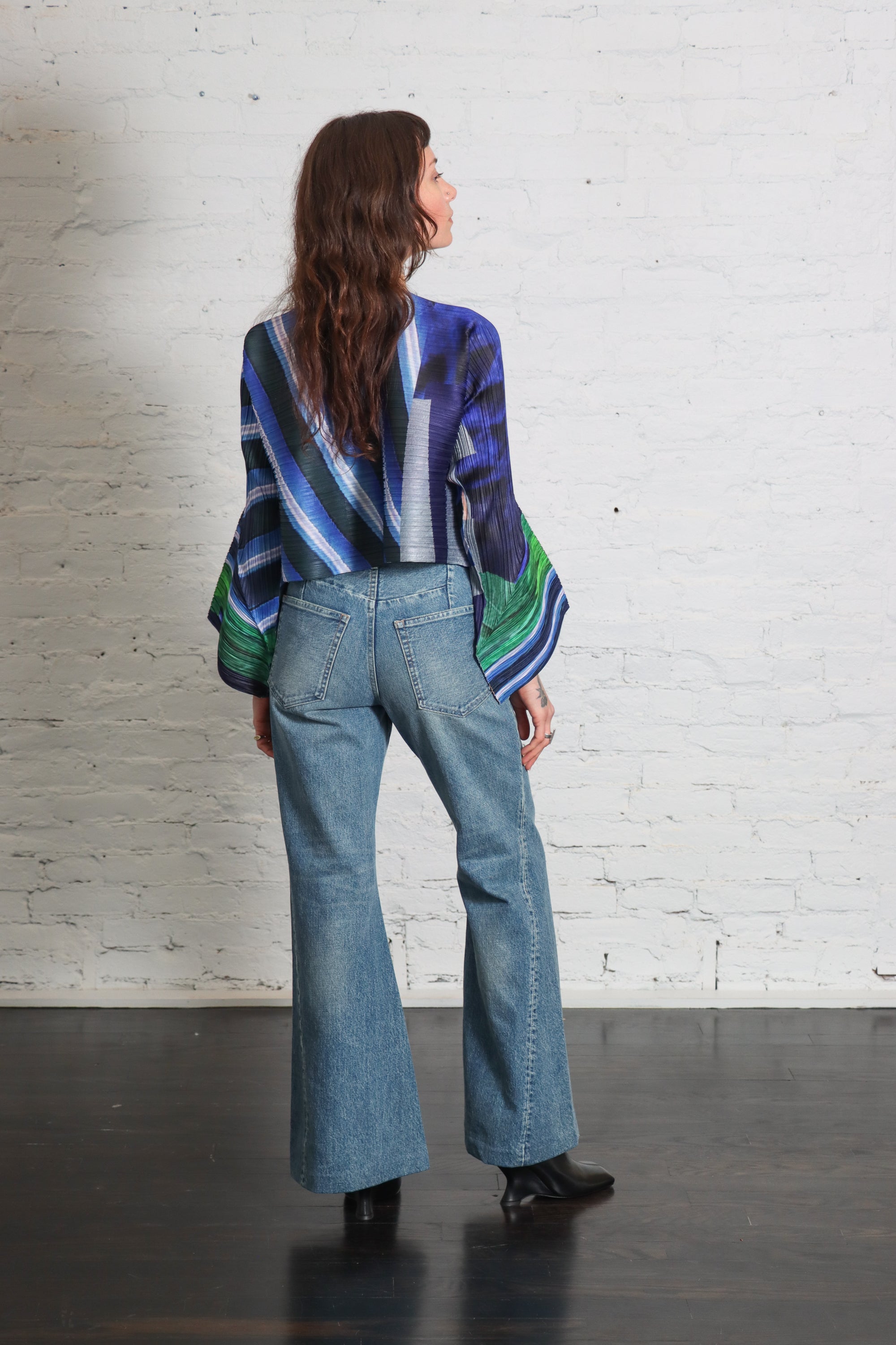 Flare Jean Trouser in Green Blue by Tanaka Denim – Idlewild