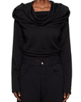 Folded Wool Long Sleeved Top in Black by MM6 Maison Margiela-MM6-Idlewild-Cincinnati