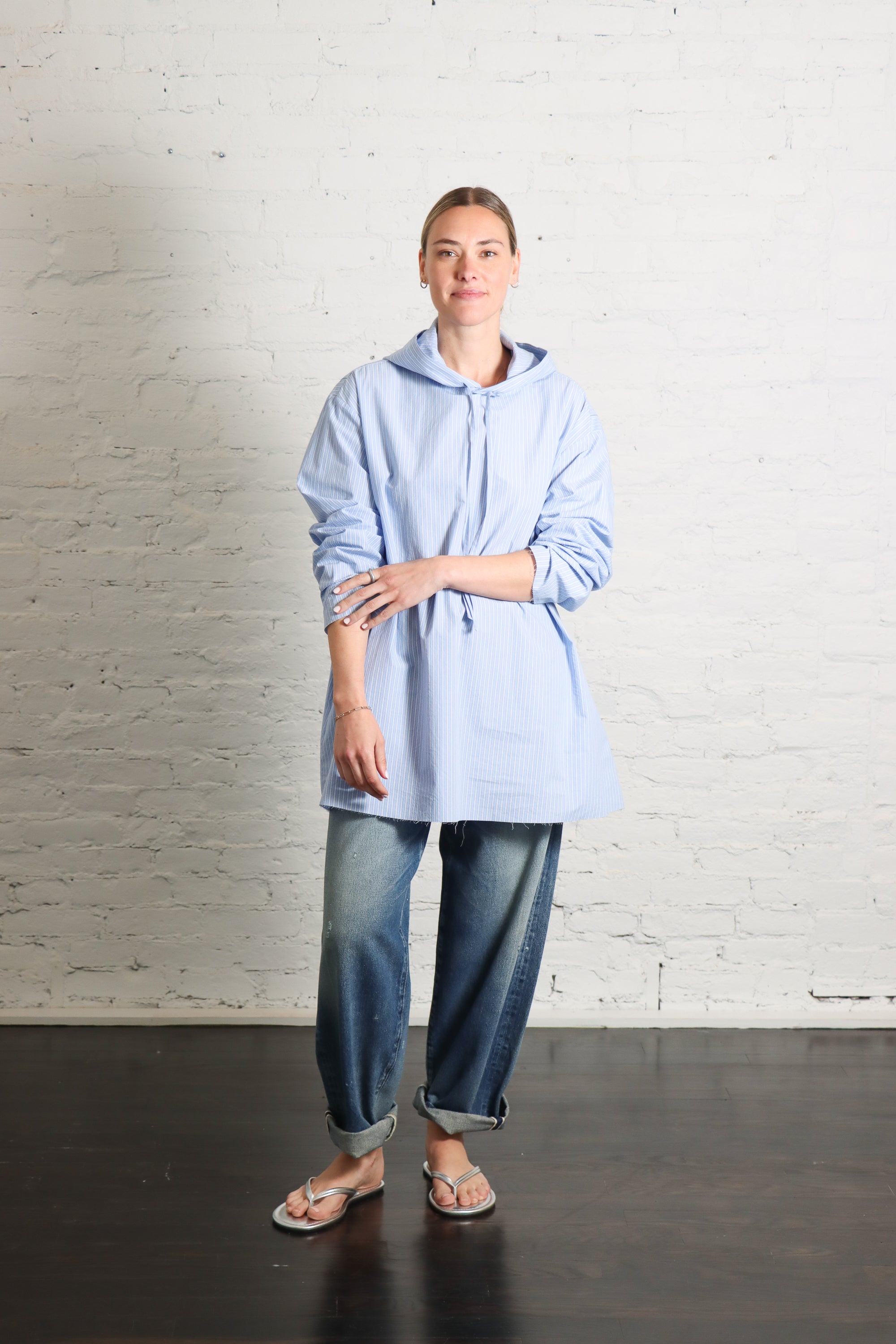 【25SS】MASU HOODED B.D SHIRT (BLUE) Hooded Shirt in Blue Stripe by 6397 – Idlewild