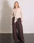 Luxe Spring Twill Tucked Pleated Wide Leg Trouser in Hickory Brown by TIbi