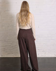 Luxe Spring Twill Tucked Pleated Wide Leg Trouser in Hickory Brown by TIbi