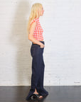 Fitted Stretch Flared Jeans with Side Slits in Indigo Rinse by A.W.A.K.E. Mode