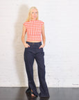 Fitted Stretch Flared Jeans with Side Slits in Indigo Rinse by A.W.A.K.E. Mode