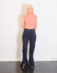 Fitted Stretch Flared Jeans with Side Slits in Indigo Rinse by A.W.A.K.E. Mode