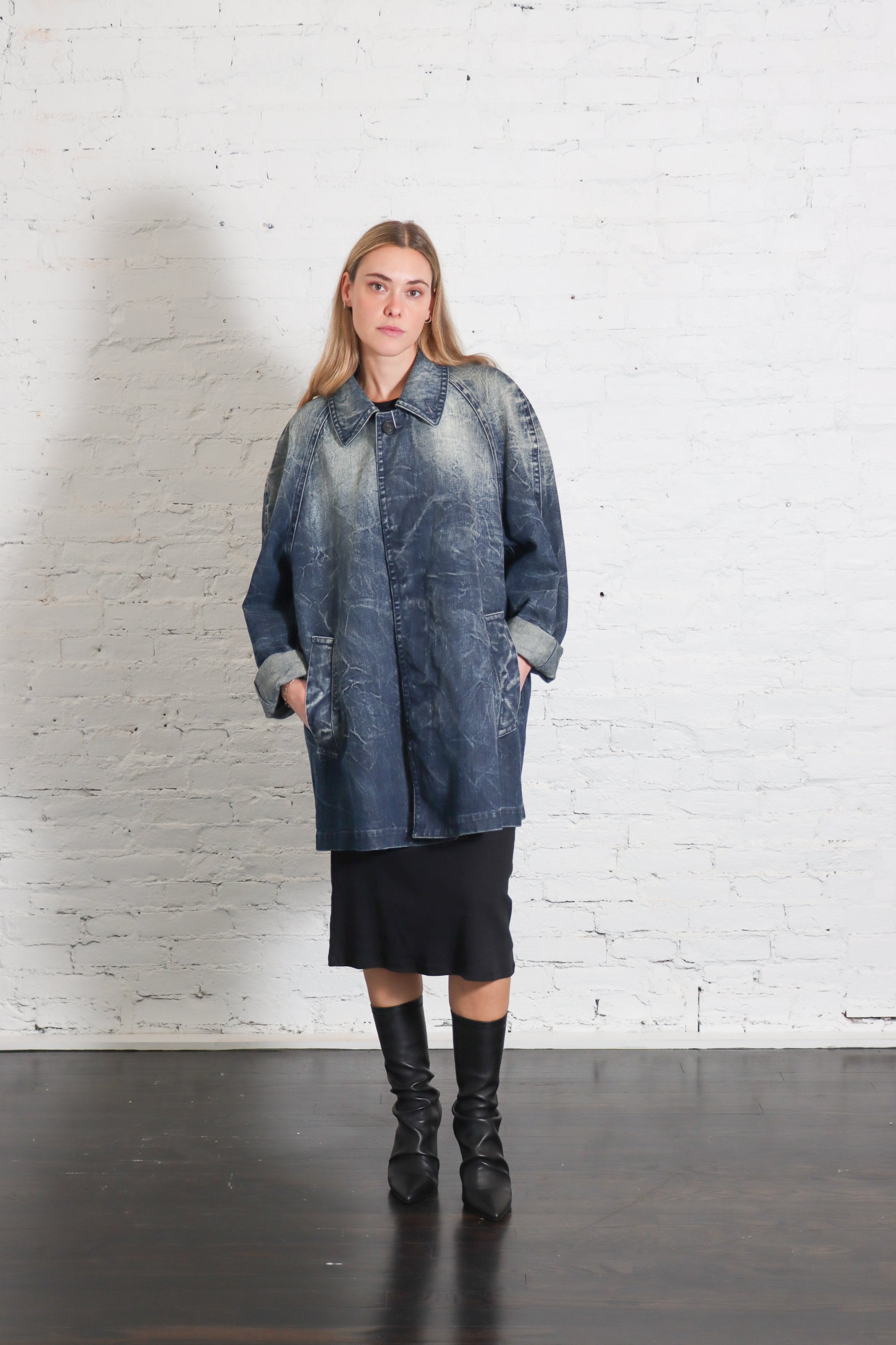 ジャケット・アウター MM6 Maison Margiela BoaCollar Denim Coat Jean Jacket in Dark Washed Blue by MM6 Maison Margiela – Idlewild