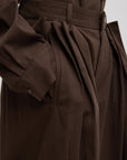 Luxe Spring Twill Tucked Pleated Wide Leg Trouser in Hickory Brown by TIbi-Tibi-Idlewild