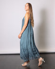 Maxi Slip Dress in Blue Matisse by Sanctamuerte-Dresses-SANCTAMUERTE-Idlewild