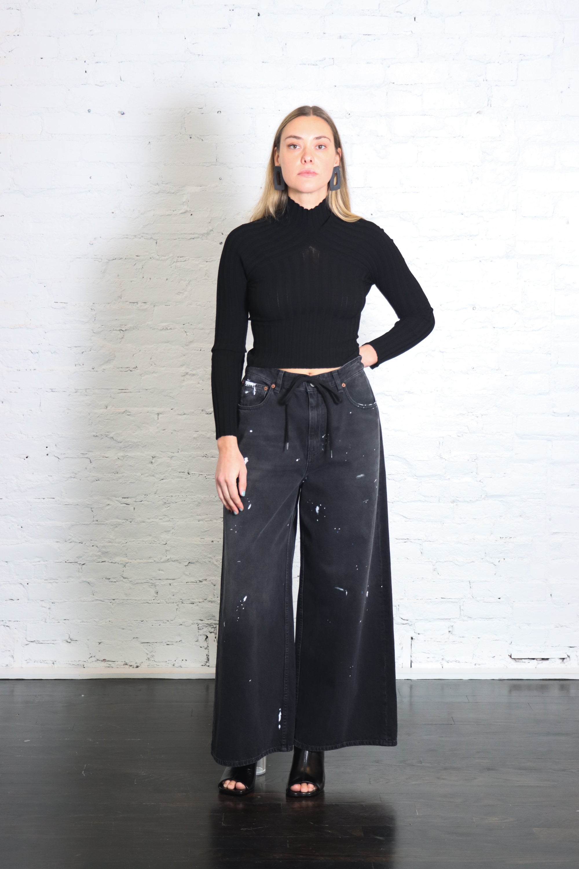 Paint Splatter Wide Leg Jeans in Black Splatter by MM6 Maison Margiela