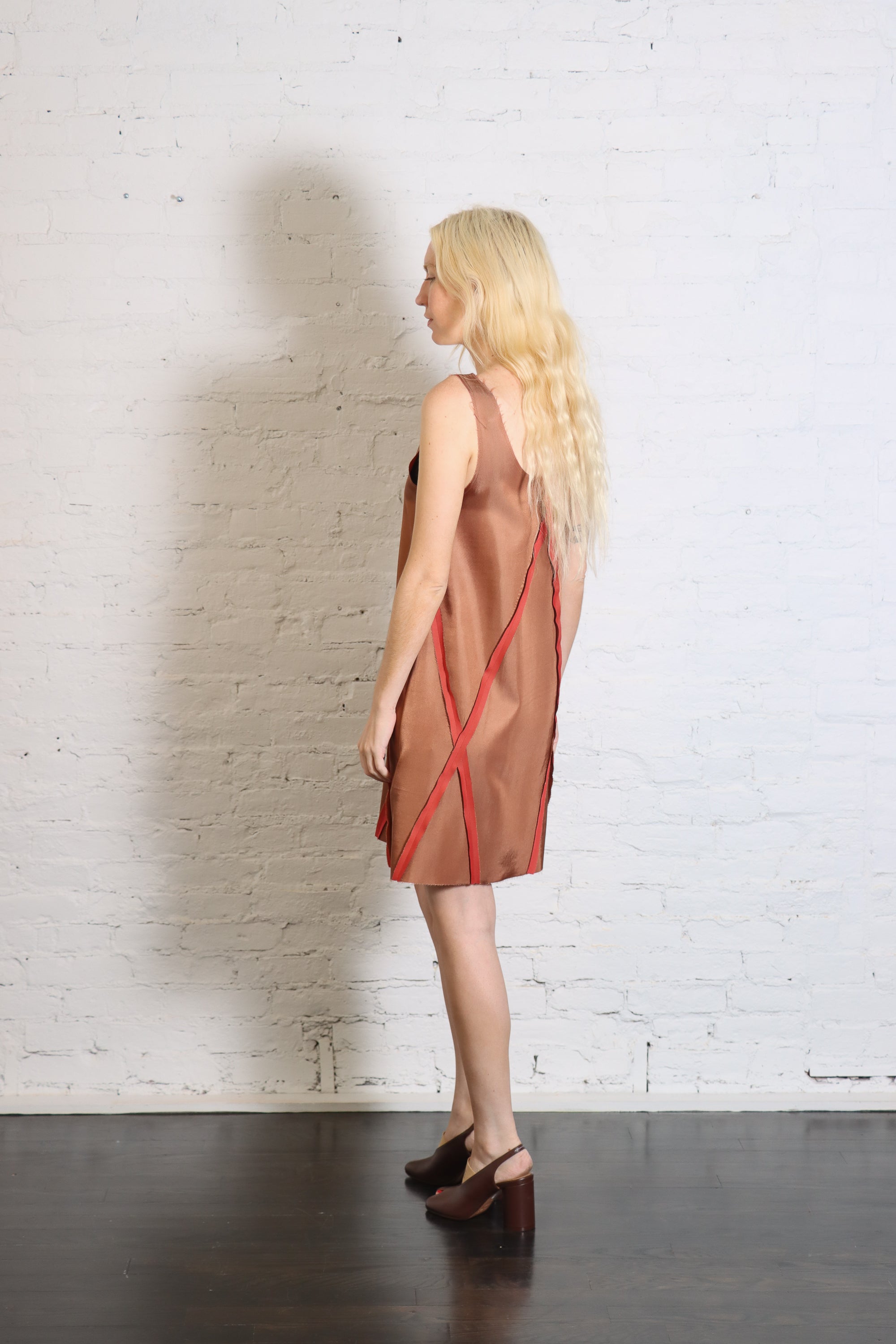 Satin Seamed Sleeveless Mini Dress in Brown by MM6 Maison Margiela