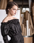 Silk Shirred Dress in Black by Calle Evans - Idlewild