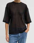 Sheer Wool Gauze Easy T in Black by Tibi-Tibi-Idlewild