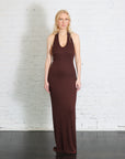 Silk Rib U-Neck Halter Fluid Maxi Dress in Chocolate by Enza Costa-Enza Costa-Idlewild-Cincinnati