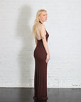 Silk Rib U-Neck Halter Fluid Maxi Dress in Chocolate by Enza Costa-Enza Costa-Idlewild-Cincinnati