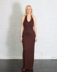 Silk Rib U-Neck Halter Fluid Maxi Dress in Chocolate by Enza Costa-Enza Costa-Idlewild-Cincinnati