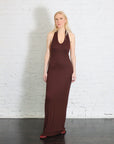 Silk Rib U-Neck Halter Fluid Maxi Dress in Chocolate by Enza Costa-Enza Costa-Idlewild-Cincinnati