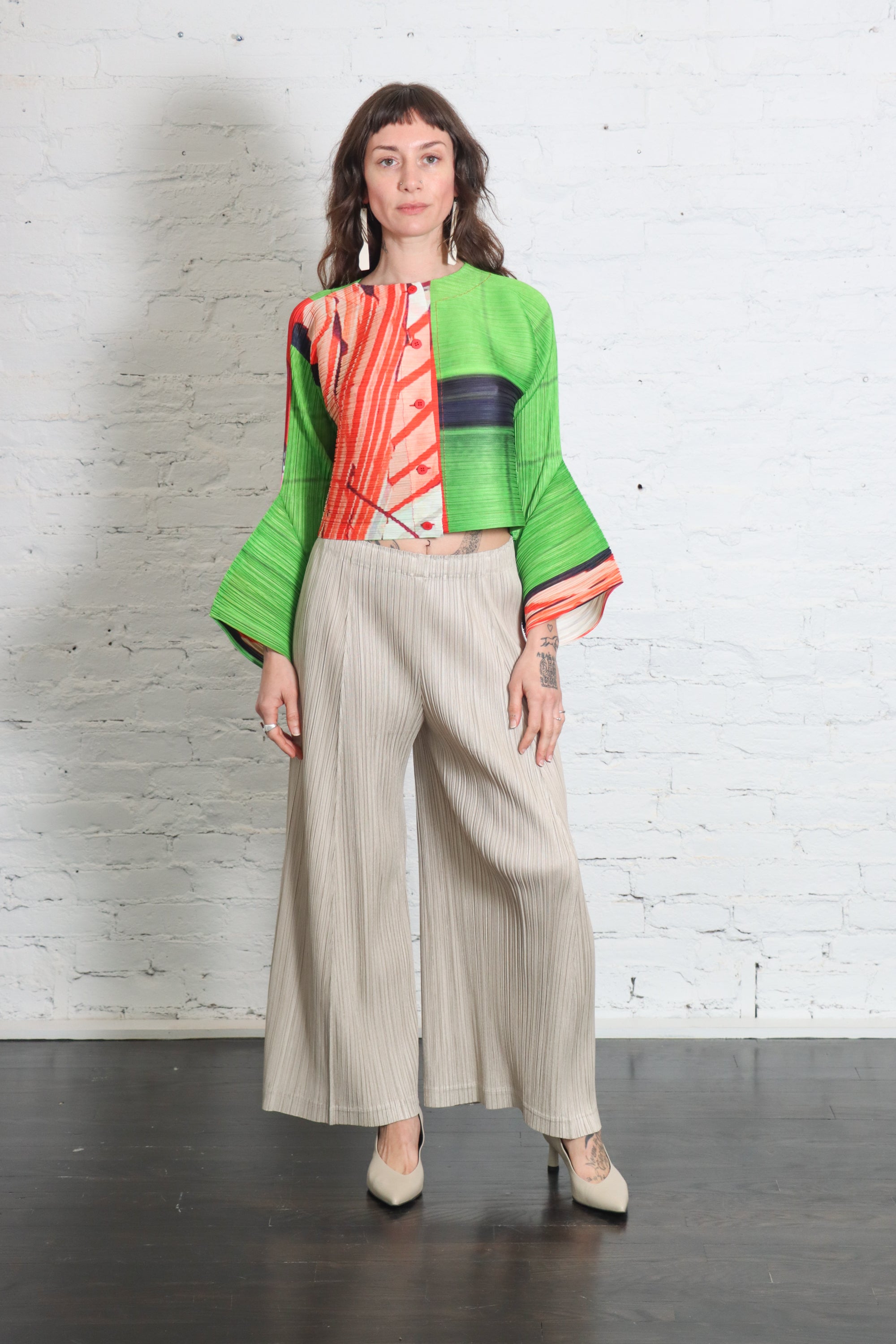 Thicker Bottoms 1 Pants in Greige by Pleats Please Issey Miyake