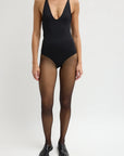 Stretch Light Weight Tech Knit Racerback Bodysuit in Black by Tibi