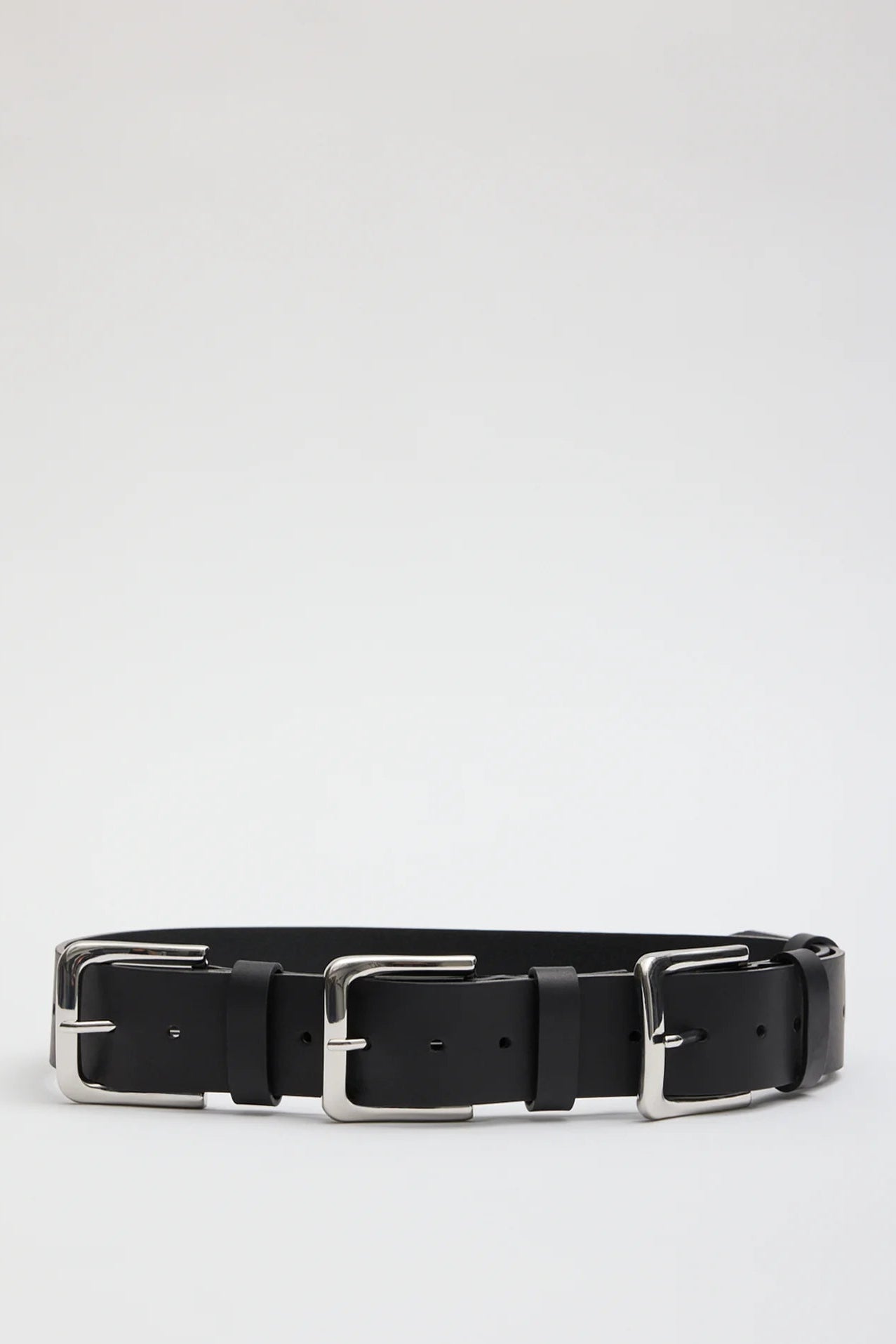 Triple Buckle Arthur Leather Belt in Black by Tibi