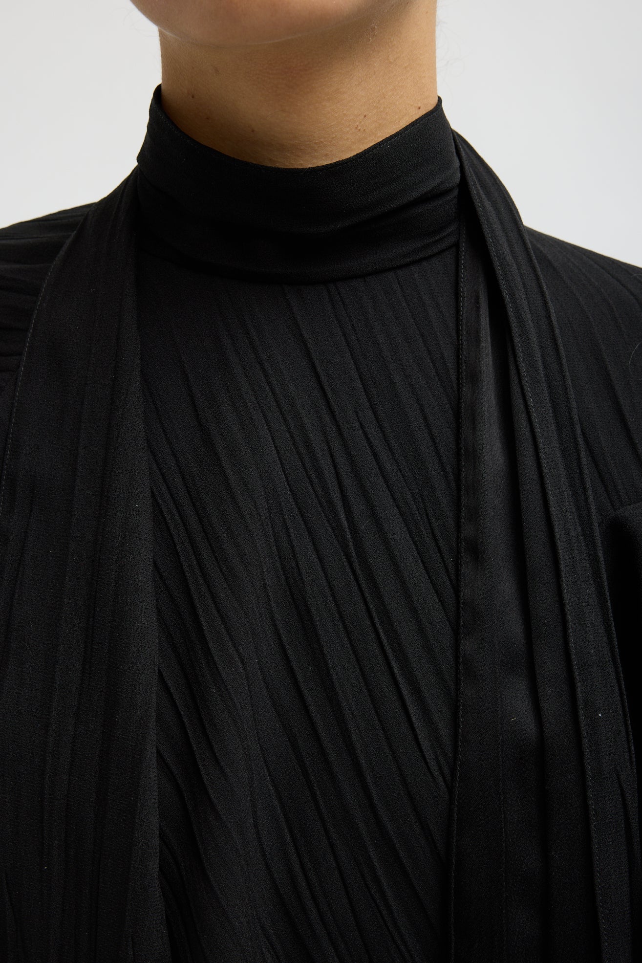 CREASED ACETATE DRAPE CAPE TIE TOP