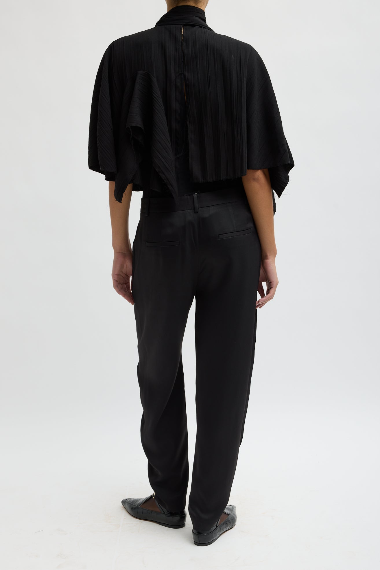 CREASED ACETATE DRAPE CAPE TIE TOP