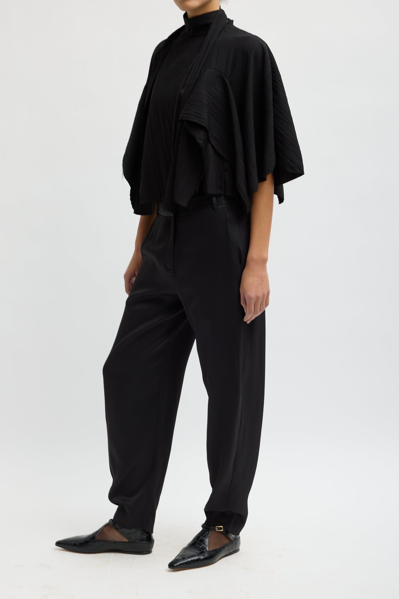 CREASED ACETATE DRAPE CAPE TIE TOP