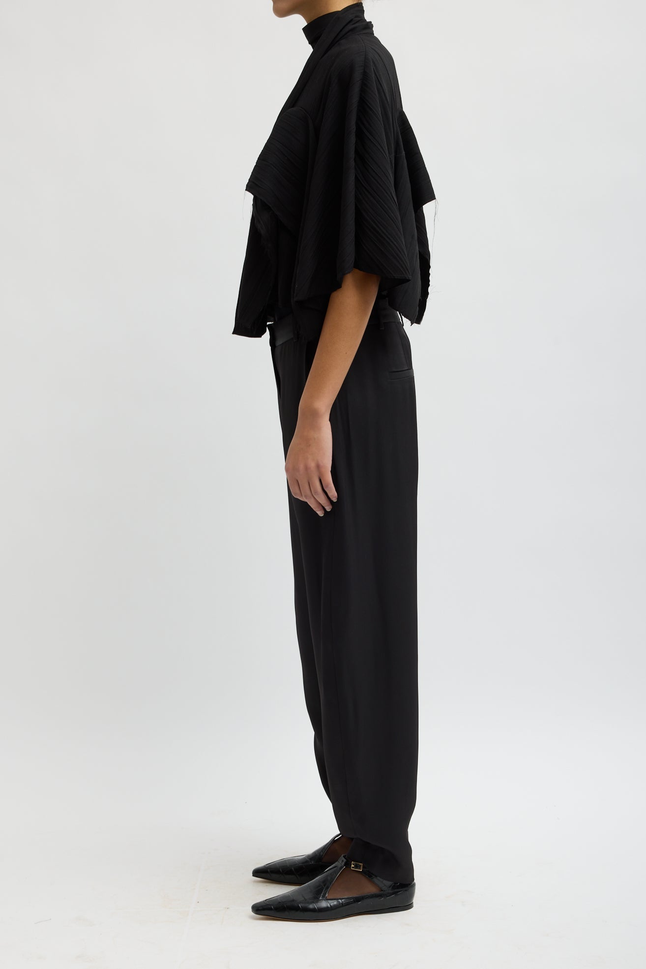 CREASED ACETATE DRAPE CAPE TIE TOP