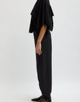 CREASED ACETATE DRAPE CAPE TIE TOP
