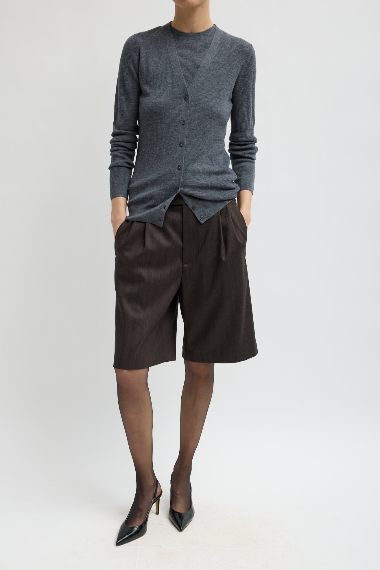 FEATHER WEIGHT RIBBED VNECK SLIM CARDIGAN