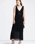 Pleated Sheer Silk Dress in Black by Calle Evans