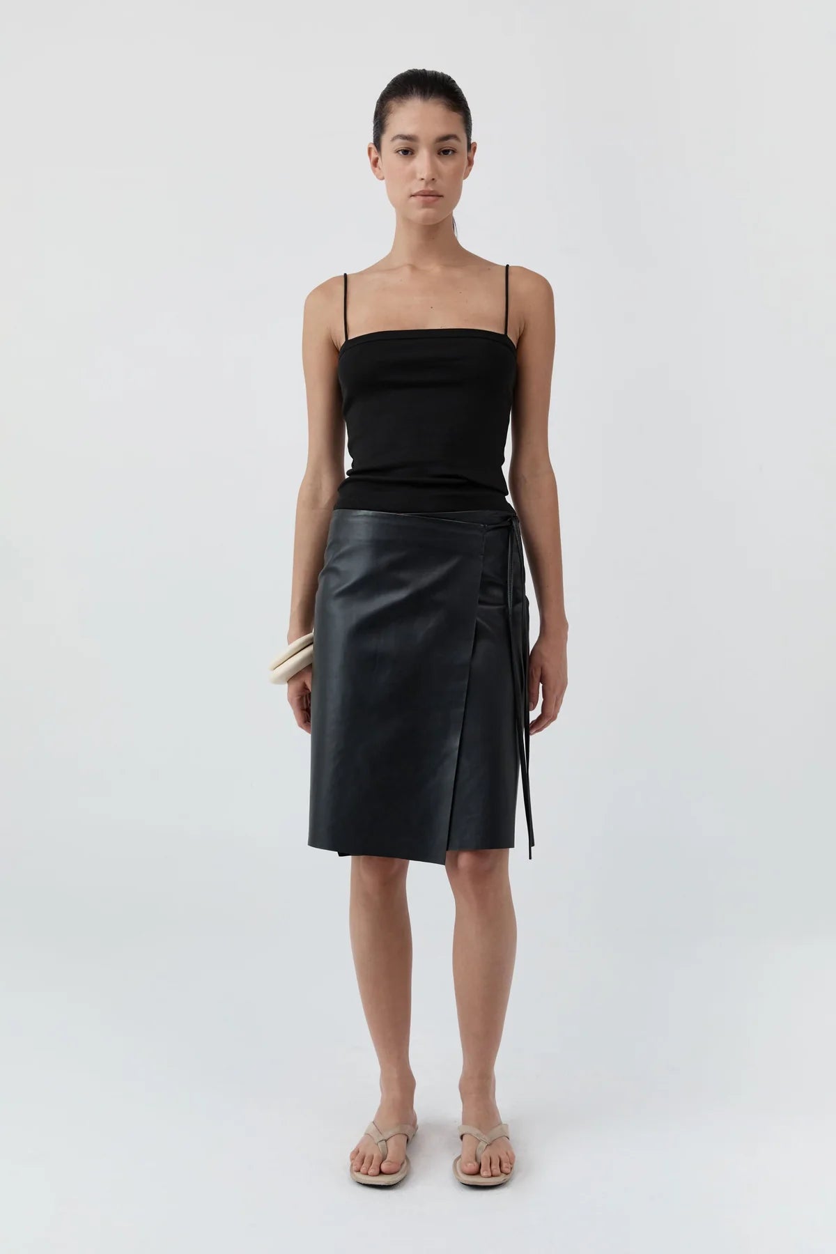 Leather Everyday Wrap Skirt in Black by St. Agni