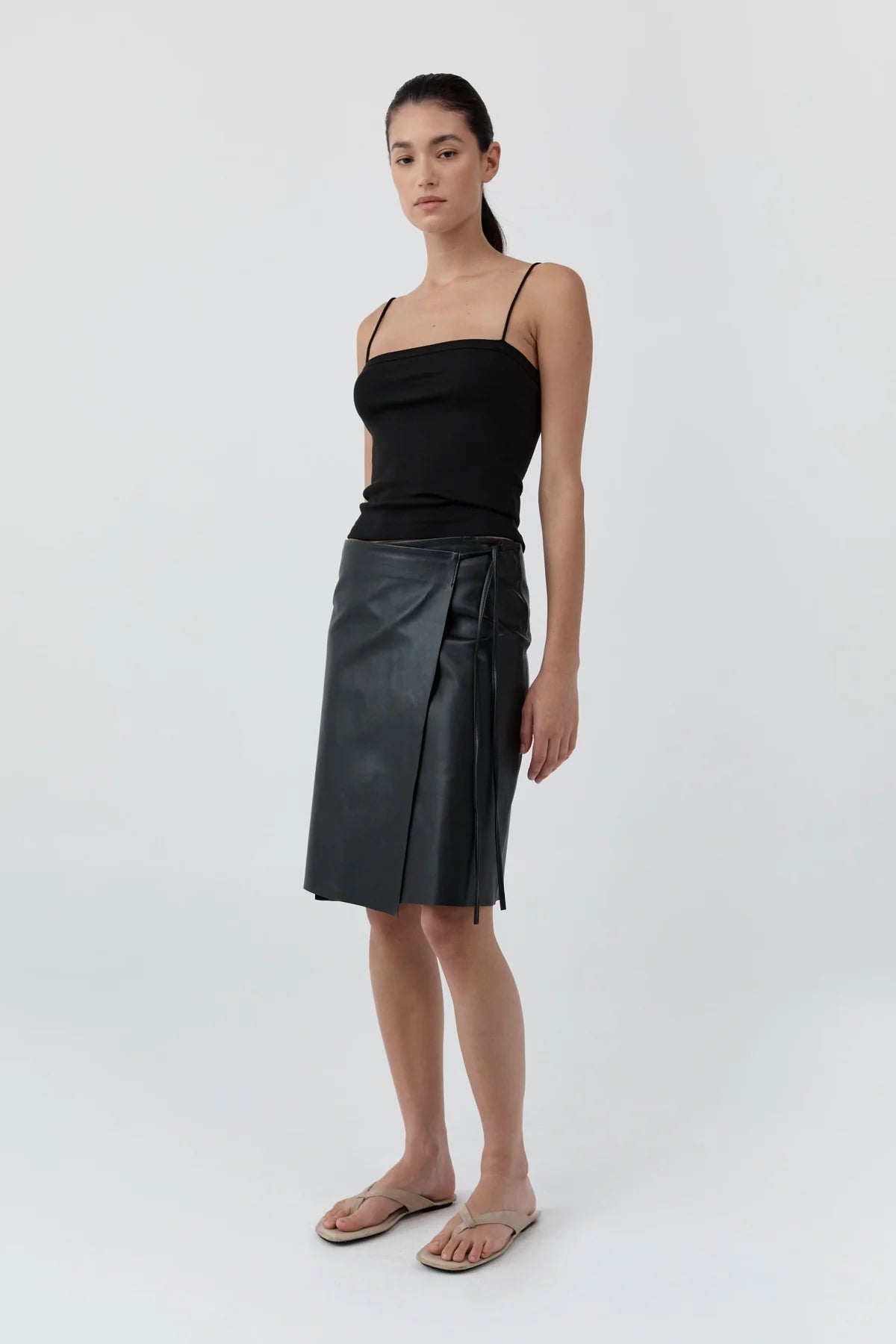 Leather Everyday Wrap Skirt in Black by St. Agni
