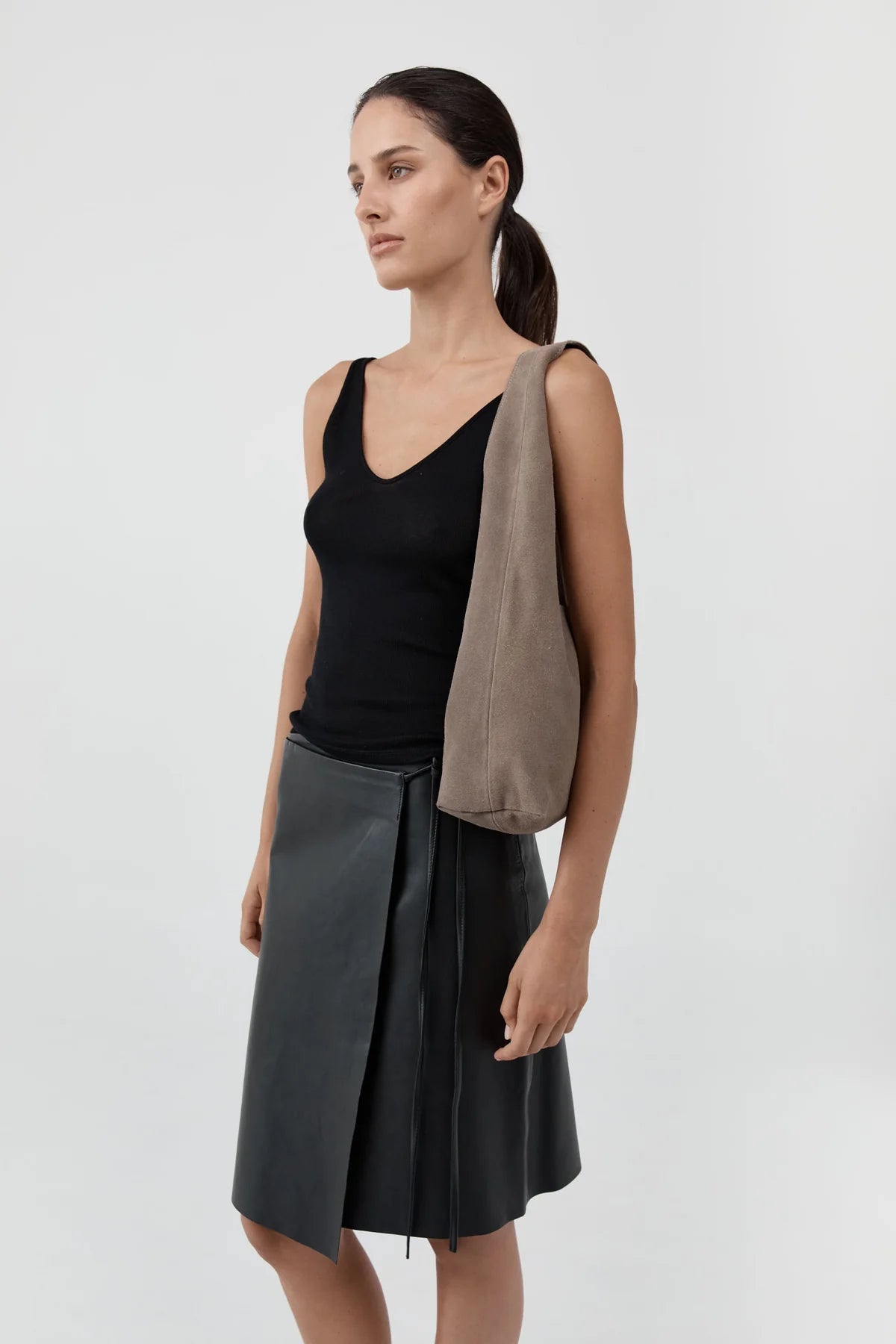 Suede Soft Bag in Pebble by St. Agni