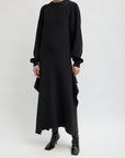 4 PLY SILK LONG SLEEVE DRESS WITH RUFFLE DETAIL