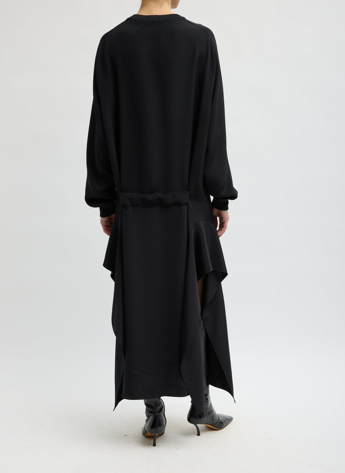 4 PLY SILK LONG SLEEVE DRESS WITH RUFFLE DETAIL