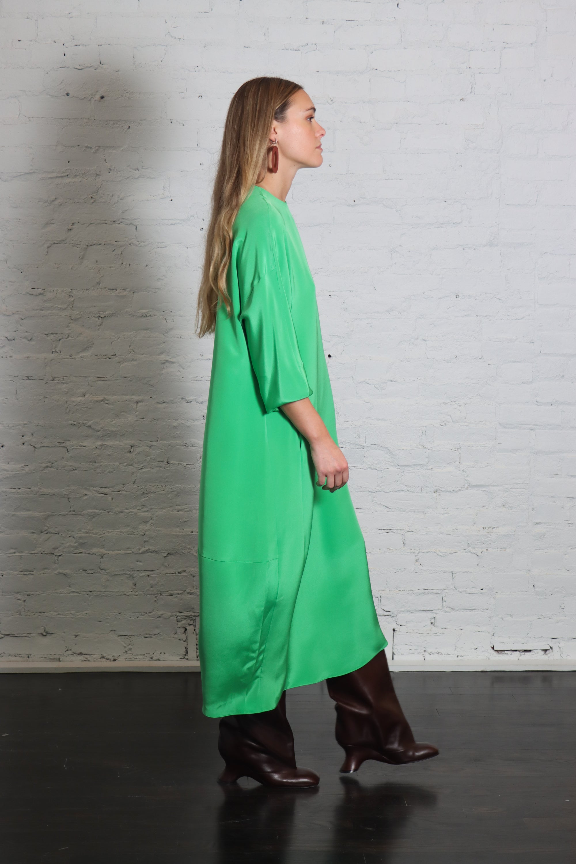 4 Ply Silk Long Sleeve Cocoon Dress in Green by Tibi-Tibi-Idlewild-Cincinnati