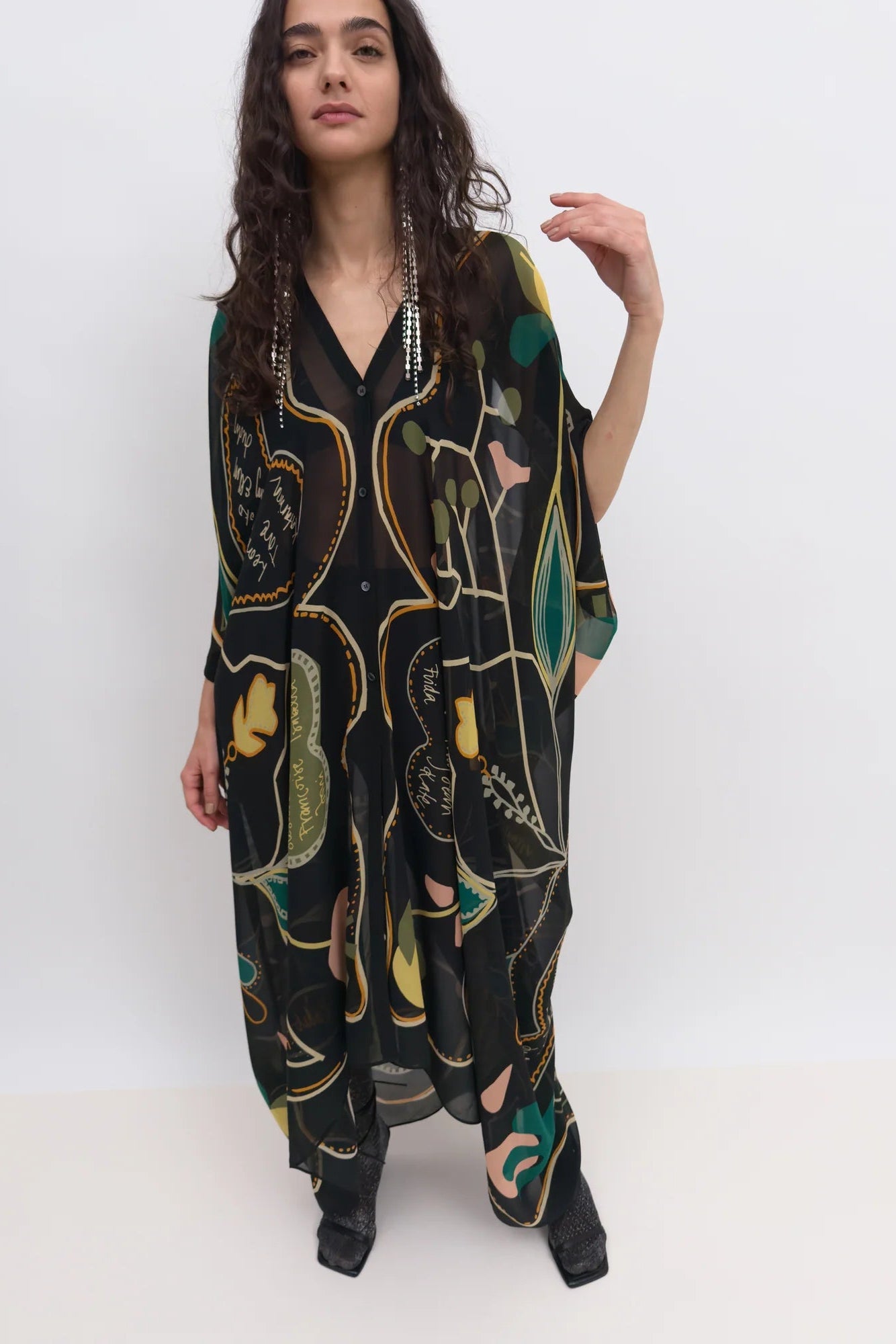 Agave Love Letter Caftan in Black by Rodebjer - Idlewild