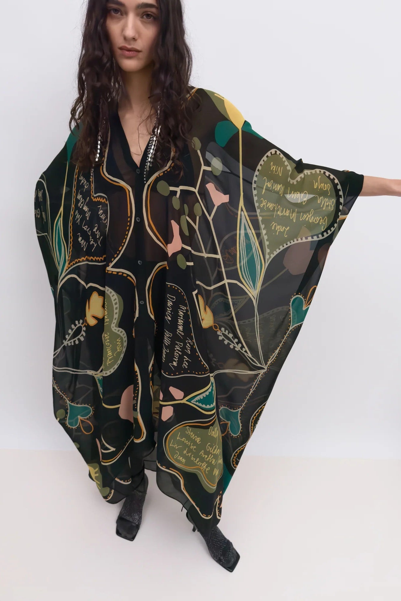 Agave Love Letter Caftan in Black by Rodebjer - Idlewild