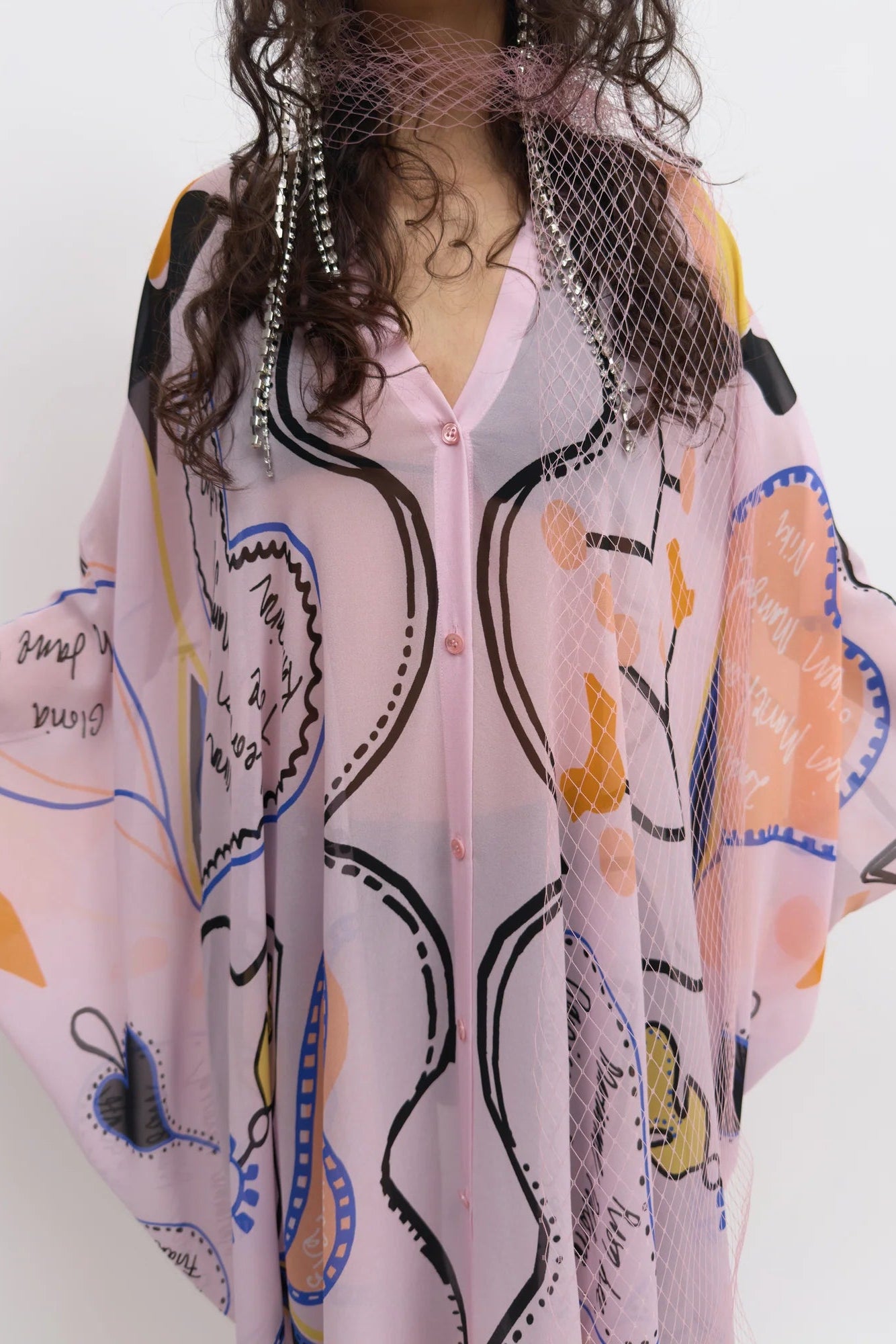 Agave Love Letter Caftan in Clouds Pink by Rodebjer - Idlewild